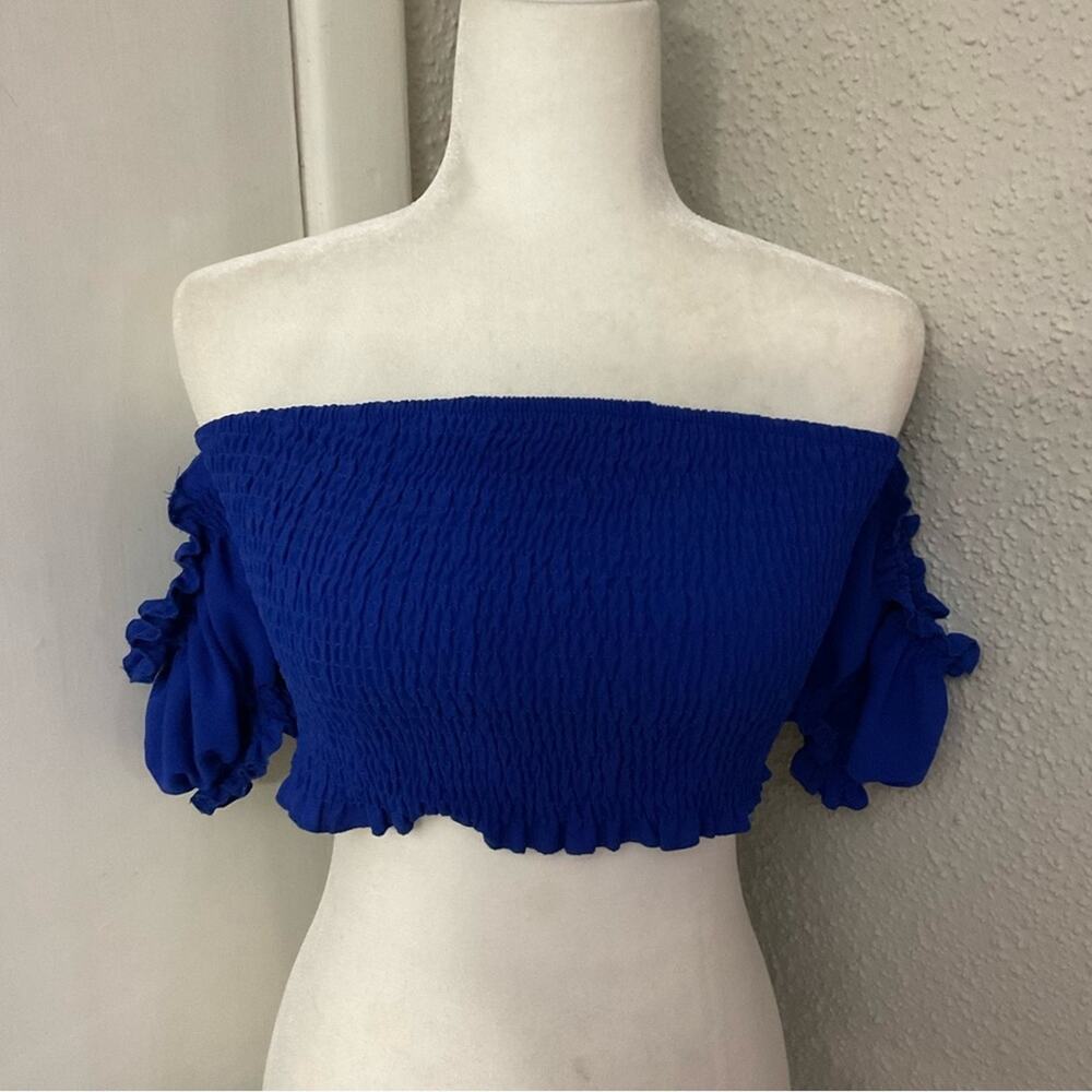 SHEIN Cobalt Blue Cold Shoulder Tube Top L Coquette Girl Castlecore Milkmaid